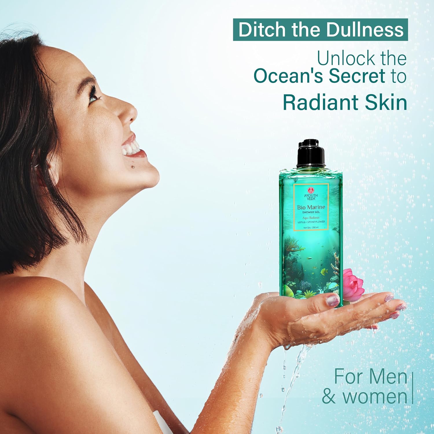 Ayouthveda Bio Marine Shower Gel for Men & Women | Enriched with Lotus, Stone Flower & Water Chestnut | Detoxifies, Moisturizes & Rejuvenates | 250 ml