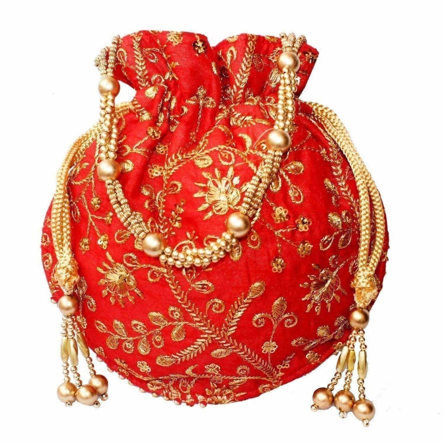 Ethnic Clutch Silk Potli Batwa Pouch Bag with Metal Bead work Gift