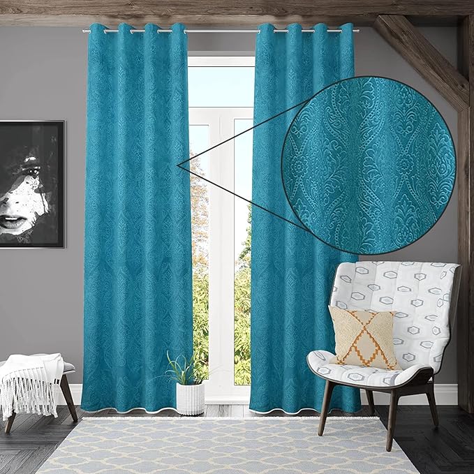 Loomlyfe Damas Heavy Soft Thick Premium Designer Room Darkening Blackout Window Curtain | 5 Feet | 2 Pieces