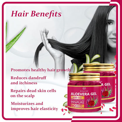 Newish Pure Aloe Vera Gel with Rose for Skin Hair - 200 gms (Pack of 2)
