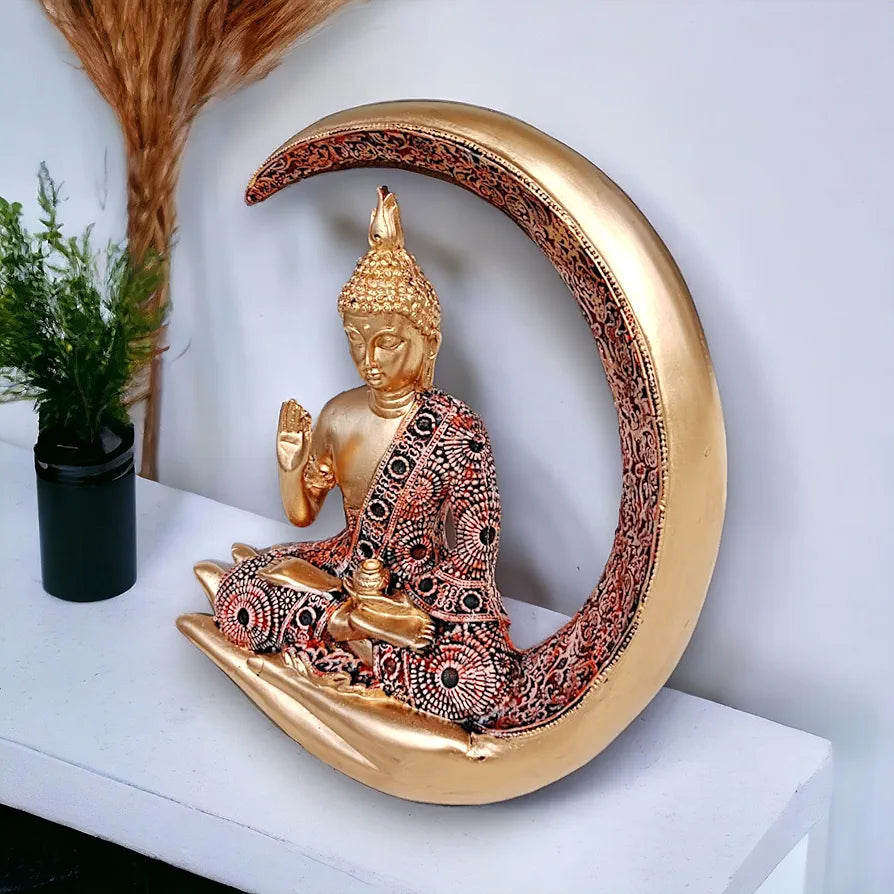 Neelaya Antique Meditating Moon Buddha Showpiece Polyresin Statue Multicolour
