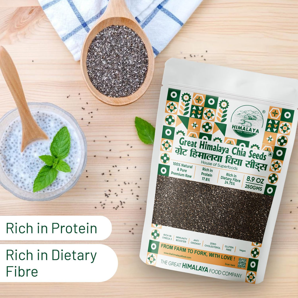 Great Himalaya Chia Seeds 250gm | Rich in Omega 3 Fats dietary Fiber & Protein | Helps in Weight Management, Raw Chia Seeds for Eating