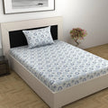 Divine Casa 144 TC 100% Cotton Bedsheet for Single Bed with 1 Pillow Cover Colour Soft Blue