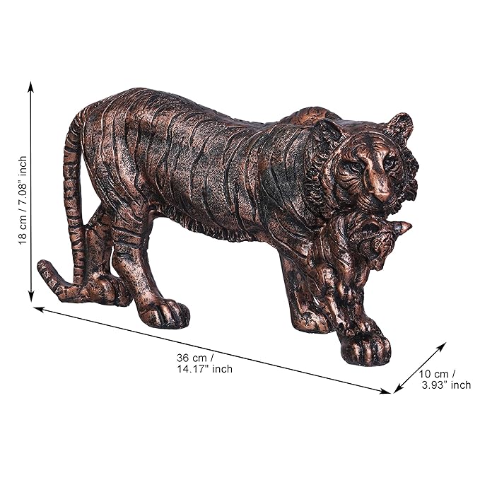 Ecraftindia Rustic Brown Polyresin Lioness With Cub Statue Animal Figurine Decorative Showpiece