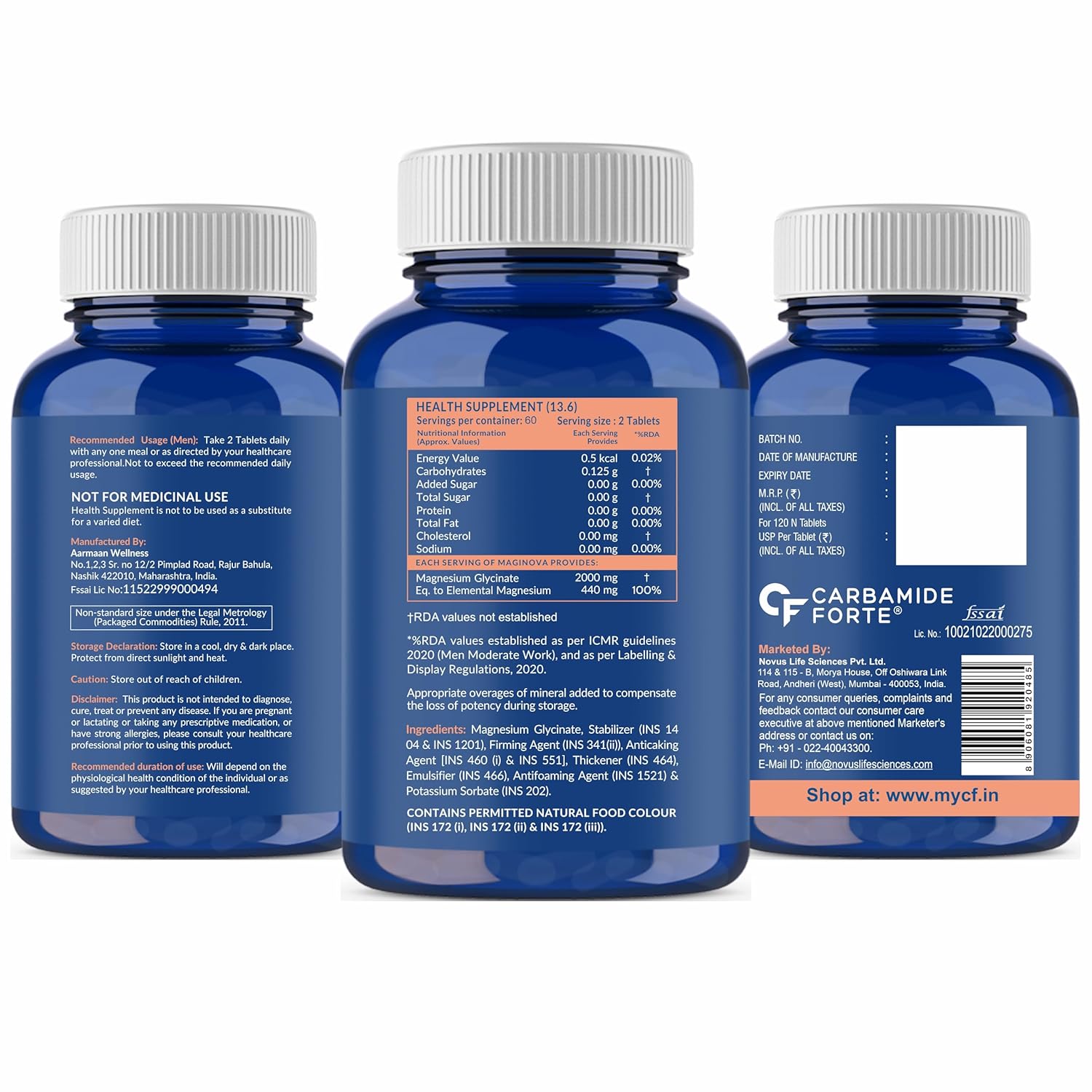 Carbamide Forte Chelated Magnesium Glycinate Supplement 2000mg Per Serving | Magnesium Supplement Supports Muscle Recovery & Better Sleep - 120 Veg Tablets