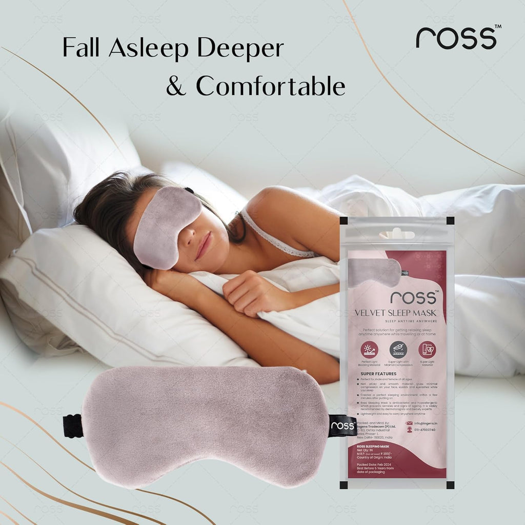 Ross Breathable Fabric Sleep Eye Mask â€“ Ultra-Soft, Smooth & Cozy with Adjustable Strap for Ultimate Comfort, Light Blocking & Deep Sleep â€“ Perfect for Travel, Meditation, Naps, Relaxation & Stress Relief - Grey