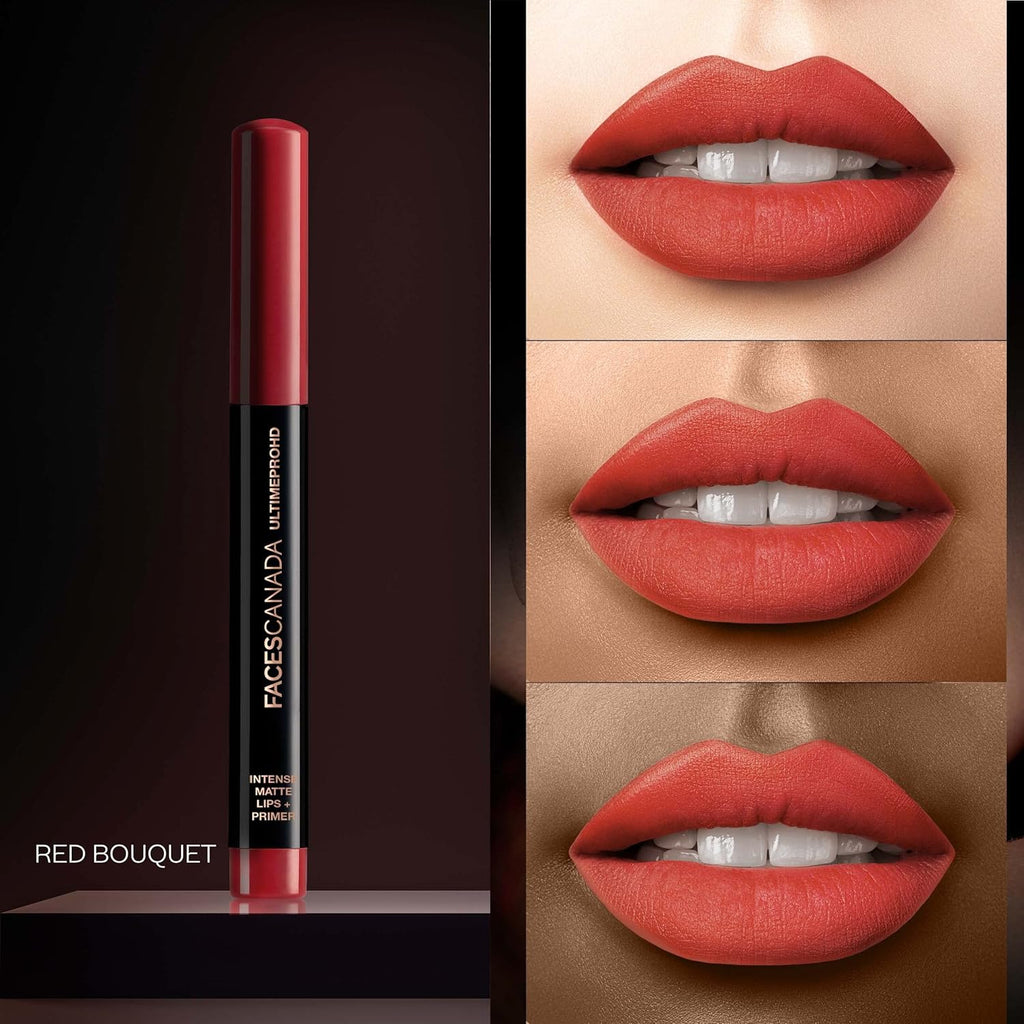 FACESCANADA Ultime Pro Hd Intense Matte Lipstick + Primer - Red Bouquet (Red), 1.4G | 9Hr Long Stay | Flawless Hd Matte Finish | Intense Color | Lightweight | Smooth Glide | Primer Infused
