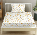 Trance Home Linen 180Tc 100% Cotton 78"X36" Single Size Elastic Fitted Bedsheet Printed With 1 Pillow Cover 200 tc Colour Soloce Yellow