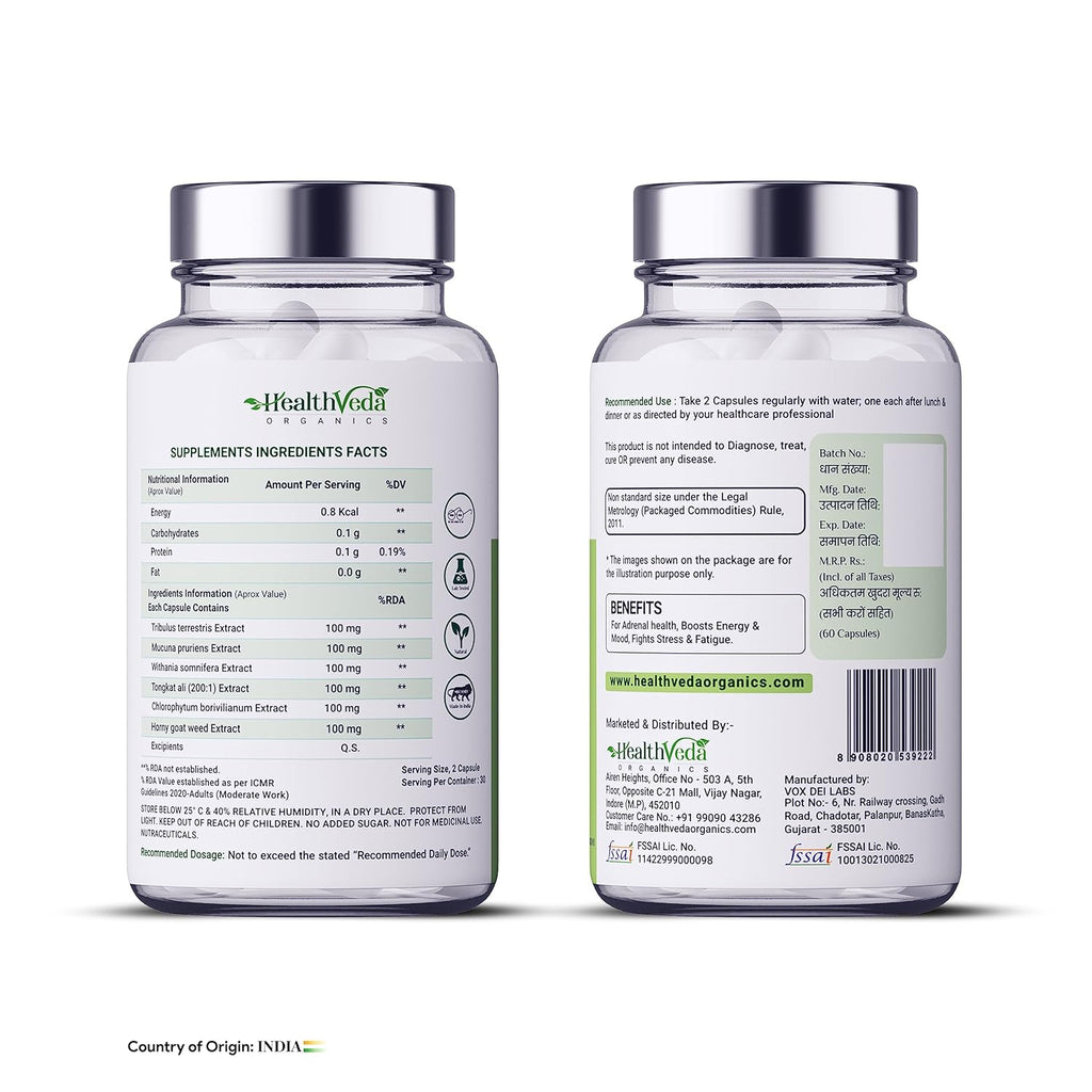 HEALTH VEDA ORGANICS PRIVATE LIMITED Timer For Men | Enhances Immunity, Improves Energy Levels & Boosts Strength | 60 Veg Capsules