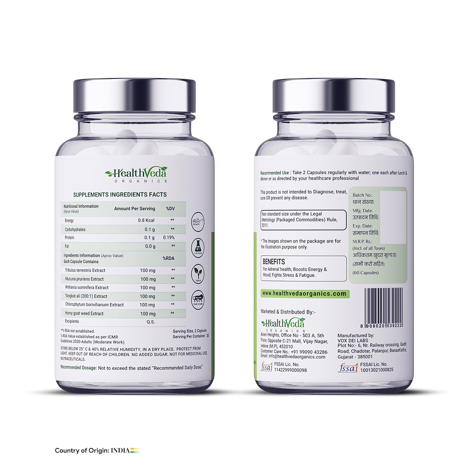 HEALTH VEDA ORGANICS PRIVATE LIMITED Timer For Men | Enhances Immunity, Improves Energy Levels & Boosts Strength | 60 Veg Capsules