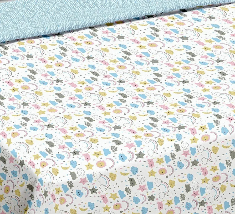 Trance Home Linen 150 GSM Pure Cotton Reversible Dohar Single Bed Size AC Blanket Comforter Soft Light-Weight Bed Blanket 56 x 88 inch Colour Summer Dreams Blue