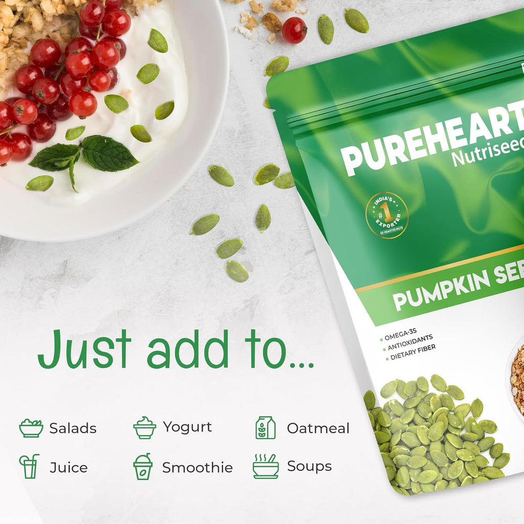 Pureheart Premium Raw Pumpkin Seeds for Snacking/Topping 80 gm - Superfood for Heart Health, Digestion & Immune Support, Rich in Protein, Fibre, Healthy Diet Snacks