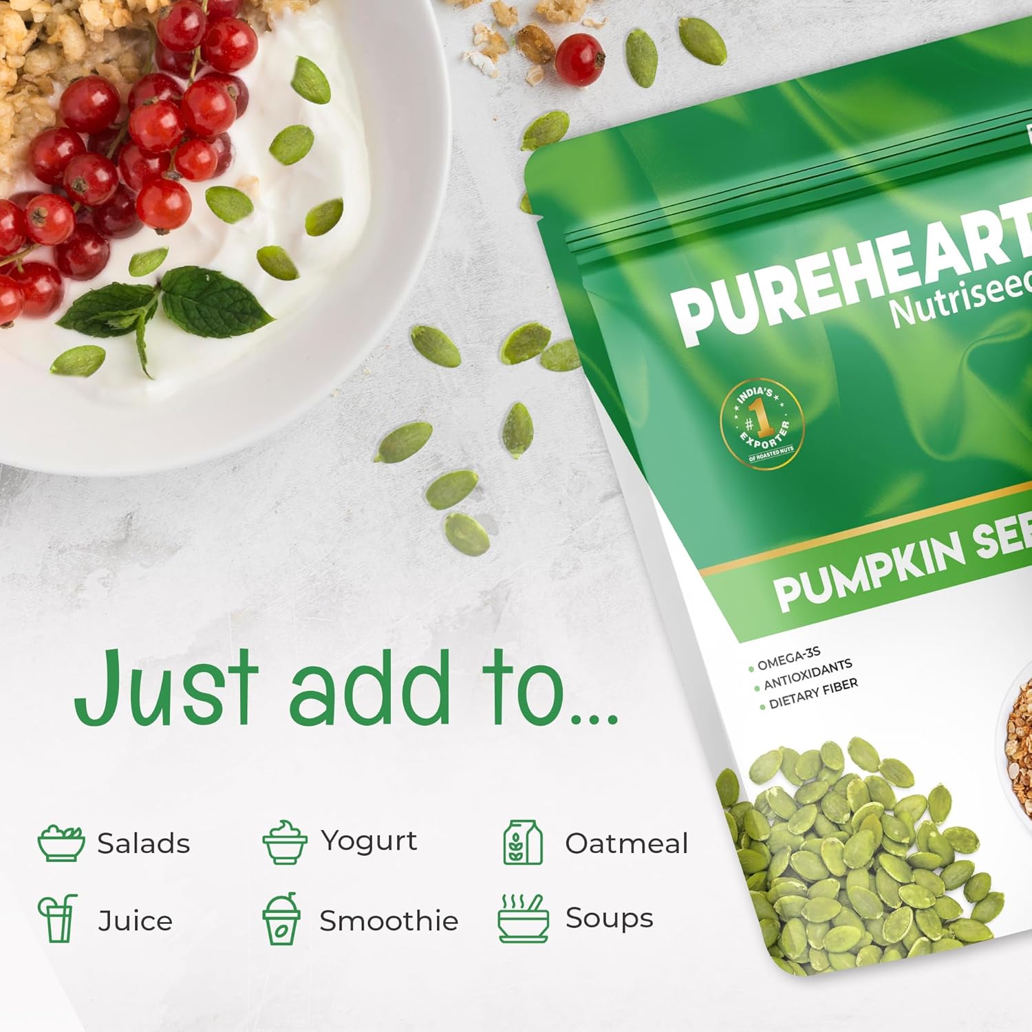 Pureheart Premium Raw Pumpkin Seeds for Snacking/Topping 80 gm - Superfood for Heart Health, Digestion & Immune Support, Rich in Protein, Fibre, Healthy Diet Snacks