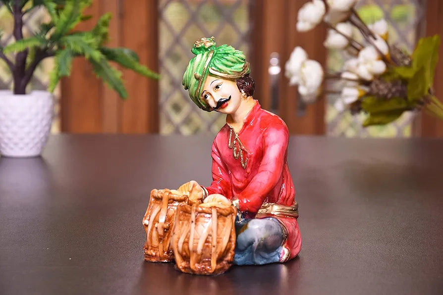 Mariner's Creation Rajasthani Couple Cultural Statue Material Resin and Marble Size-14X8.X16.5CM Red
