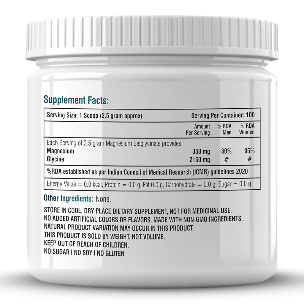 Biotrex Nutraceuticals Magnesium Bisglycinate Powder | Sleep, Cramps, Nerve & Muscle Health | Mood Balance & Energy Production | High Absorption - 250Gram (100 Servings)