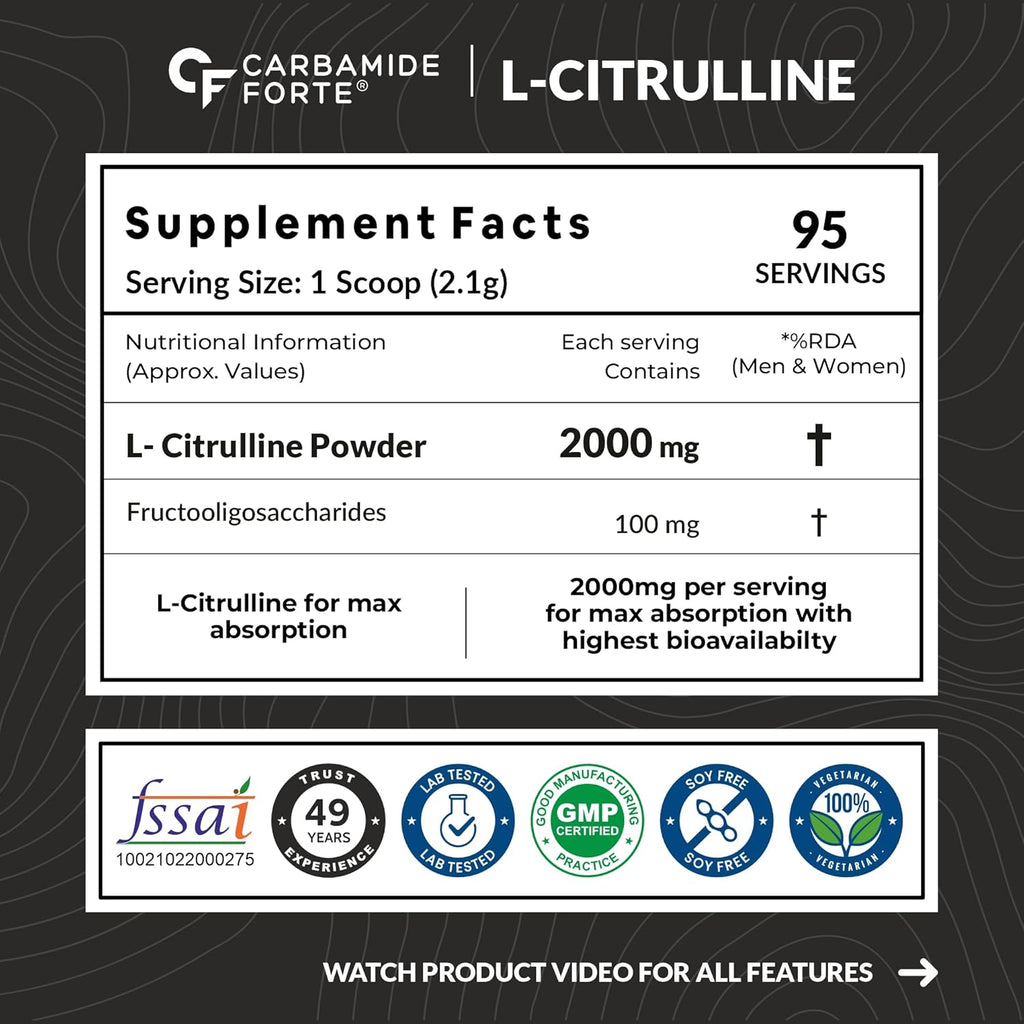 Carbamide Forte L Citrulline Powder 2000mg | pre workout Supplement for men & Women | L Citrulline Malate Powder | 2000mg 100 Unflavored Servings