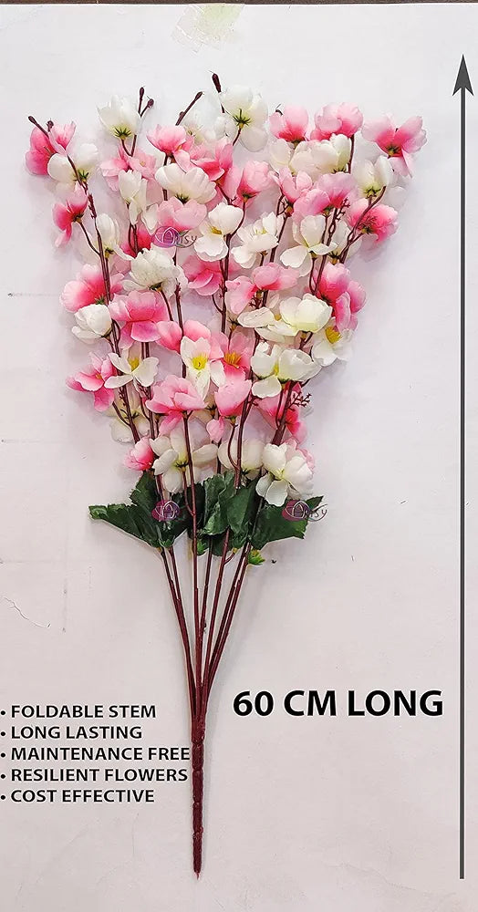 Artificial Flowers Bunch Cherry Blossom Ideal for vase Without vase Pink Mix 55 cm Height Fabric