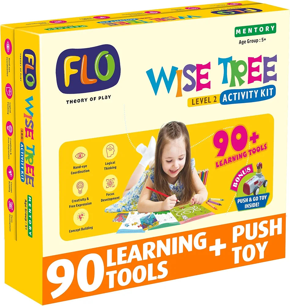 FLO Wisetree Level 2 Preschool Learning Activity Kit for Toddlers Age 5+ 90+ Early Learning Tools Birthday Gift Educational Toy Puzzle, Push-n-go Toy