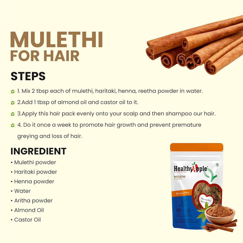 Healthy Apple Organic Liquorice/Mulethi Powder/Athimathuram Powder for Skin Whitening, Hair Care and Face - 250GM