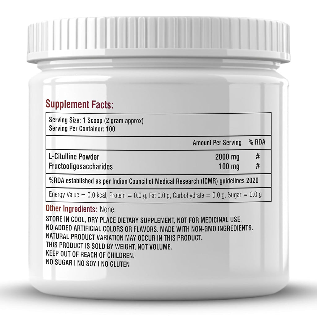 Biotrex Nutraceuticals L Citrulline Powder 2000mg | Supports Endurance & Muscle Pump | Production of Creatine | Enhances Athletic Performance | Unflavoured - 200Gram (100 Servings)