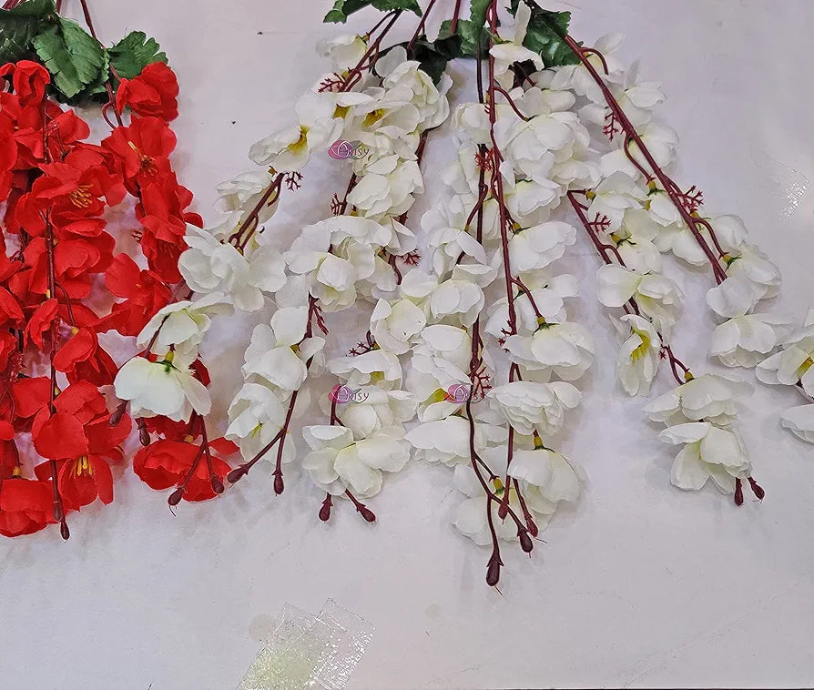 Artificial Flowers Bunch For Decoration Cherry Blossom Ideal for vase Without Vase White Red