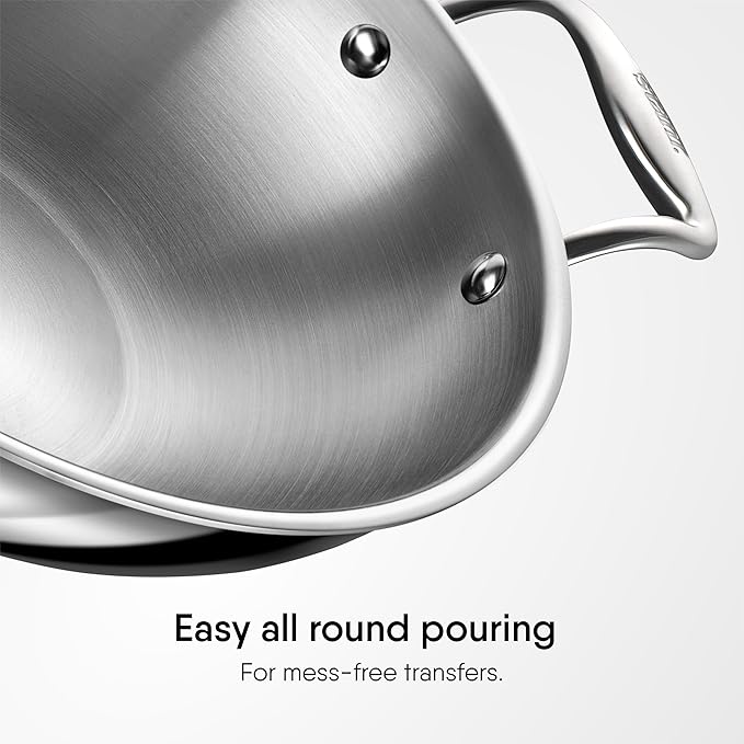 Stahl Artisan Triply Stainless Steel Kadhai With Lid | Kadai for Cooking | Induction & Gas Stove Compatible | 2.0 L | 22 Cm