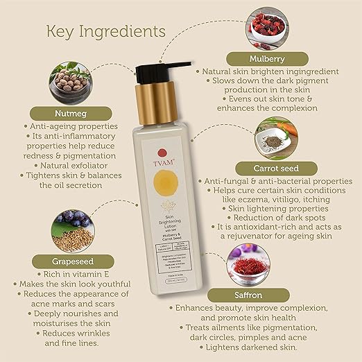 TVAM Skin Brightening Lotion With Natural SPF Mulberry Carrot Seed - 200 ml