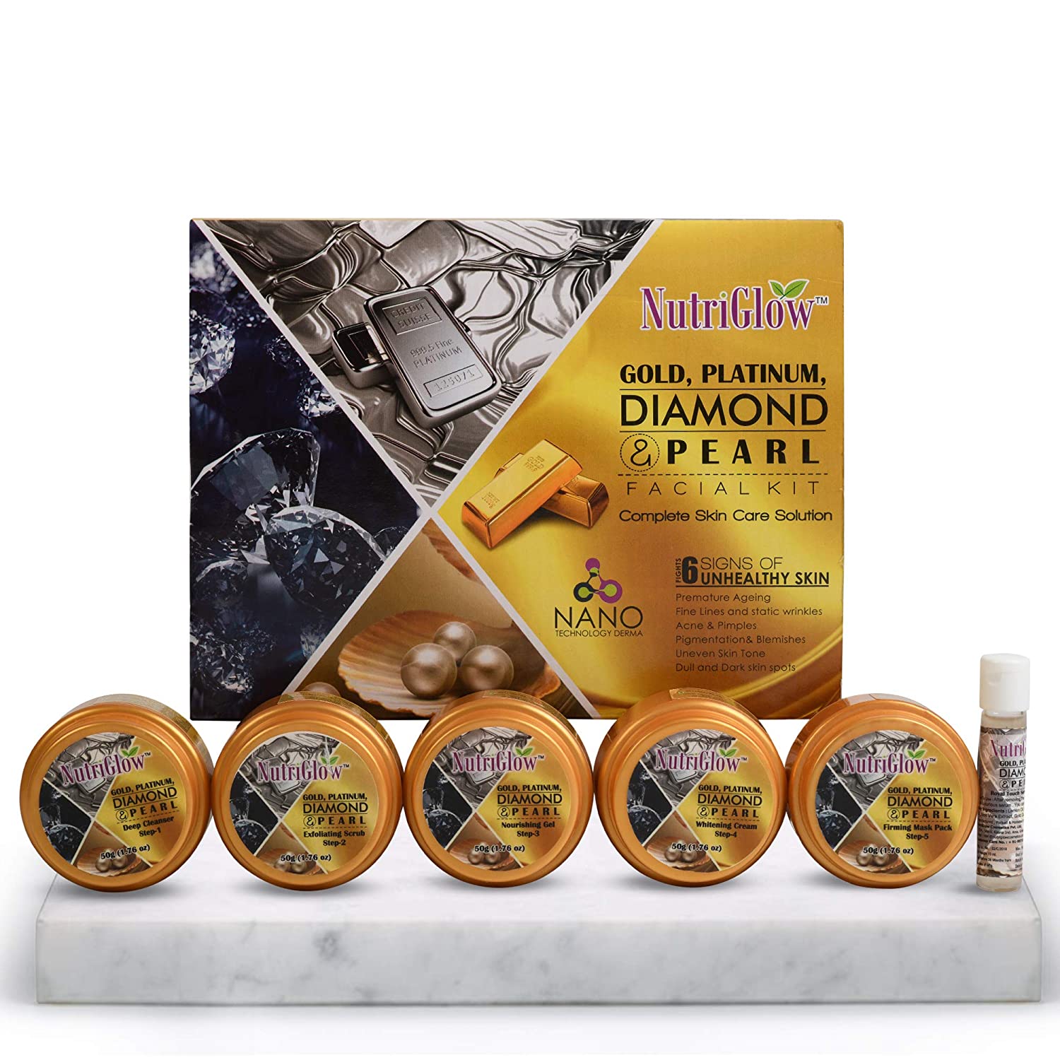 NutriGlow Platinum Diamond Gold and Pearl Facial kit - 260 gms