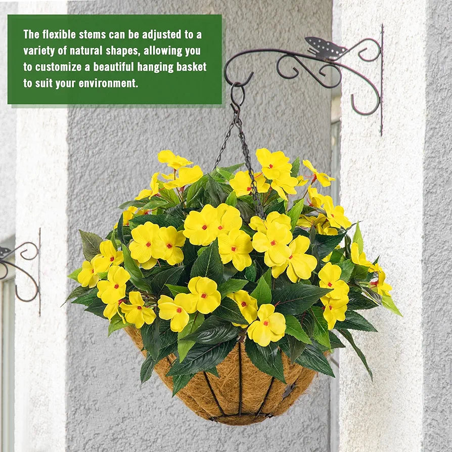 2 Pieces Artificial Flower Impatiens Garden Bonsai Decoration Yellow-2
