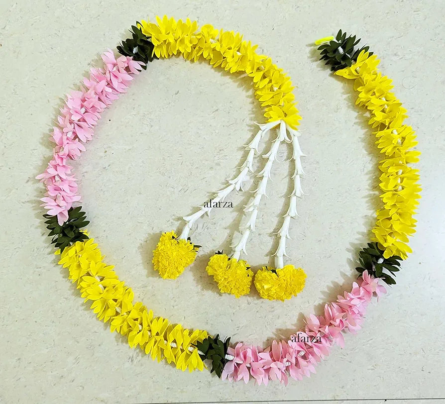 Afarza Choice Artificial Flower Garland Toran for Door Entrance Home Decoration Hanging Yellow Baby Pink 4pieces 5ft