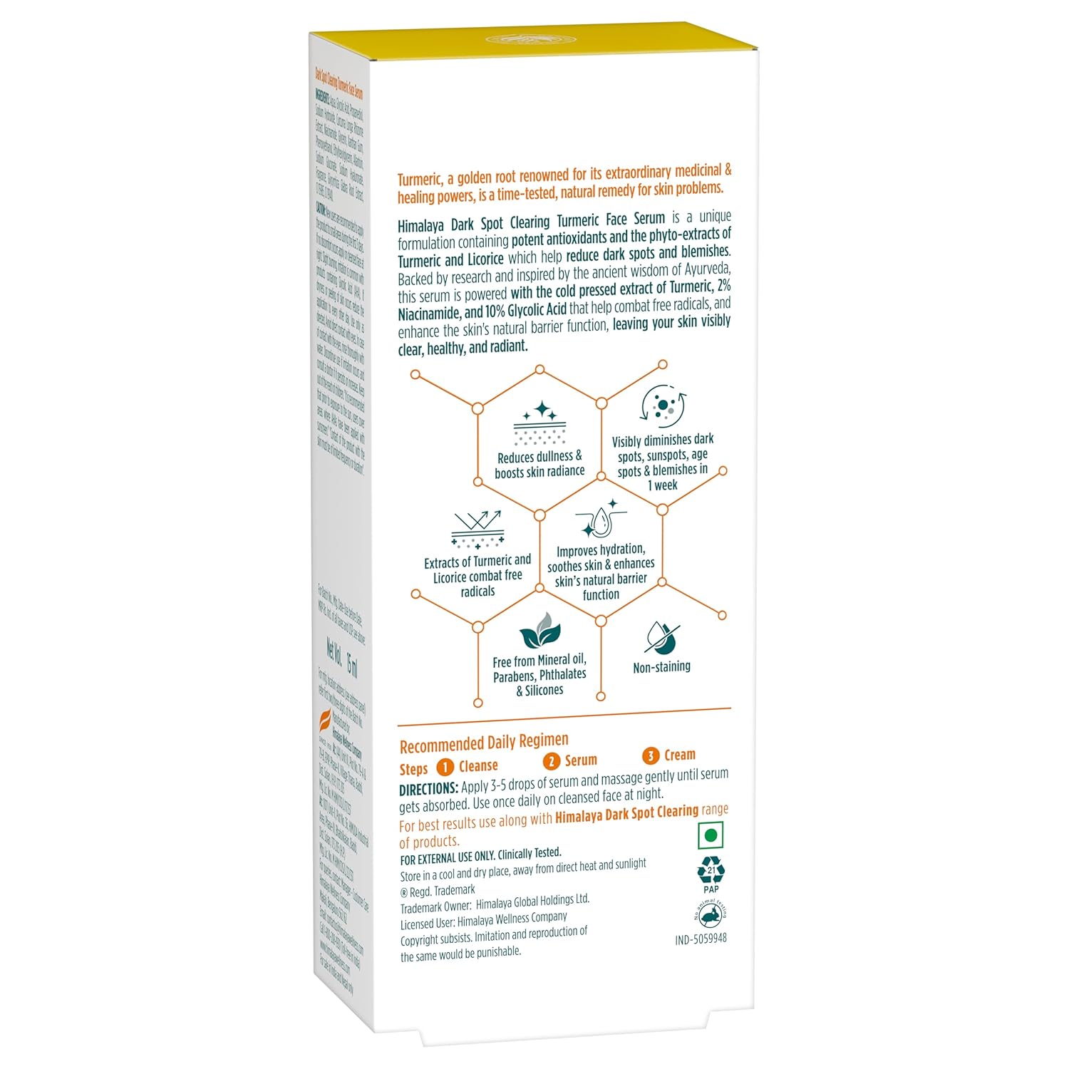 Himalaya Dark Spot Clearing Turmeric Face Serum | with 10% Glycolic Acid, 2% Niacinamide & Organically sourced Turmeric | Visibly Reduces Dark Spots from Day 7 | Clinically Tested | Non Staining | 15ml