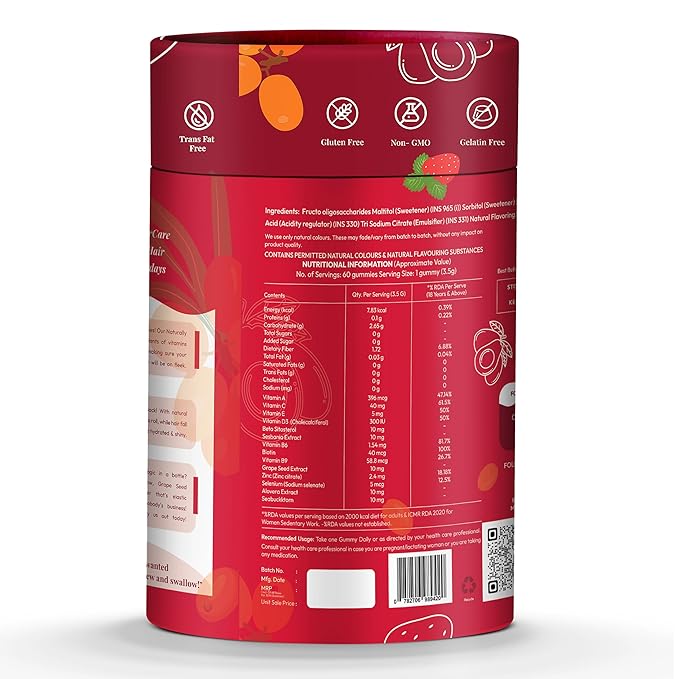 The Body Reserve Biotin Hair Gummies No Added Sugar Strawberry Flavour - 60 Gummies