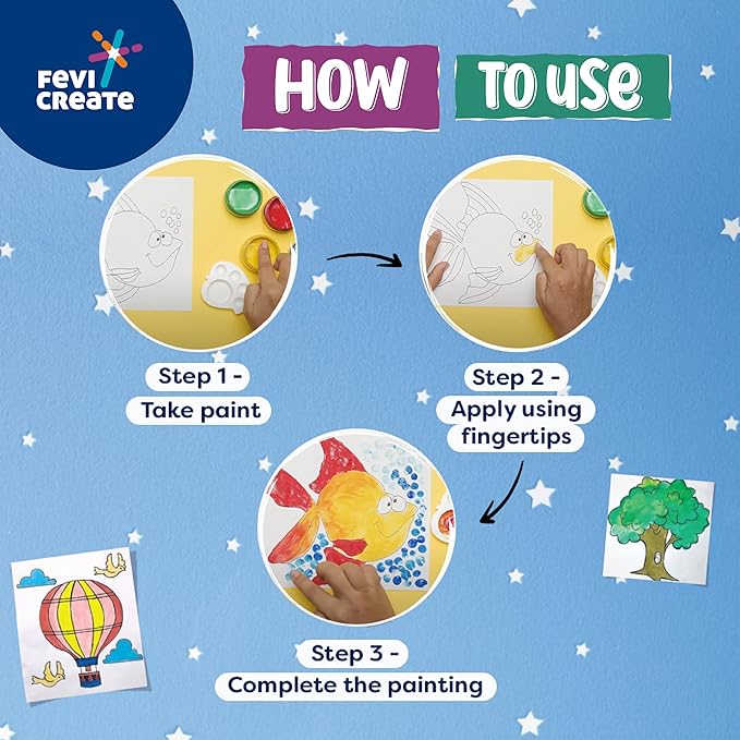 Fevicreate Finger Painting Kit 18 Activities With Printed Templates & 5 Vibrant Non-toxic Colours for Kids Age 3+ Years