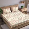 Trance Home Linen 100% Cotton 144Tc Elastic Fitted Bedsheet Printed King Bed Size with 2 Pillow Covers Colour Foliage Peach