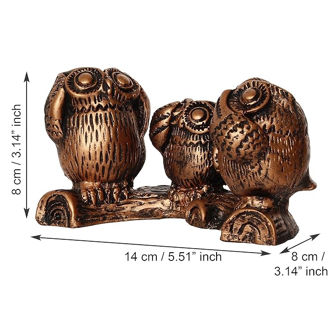 Ecraftindia Handcrafted Polyresin 3 Owl Statues Birds Sitting on Branch Figurine Decorative Showpiece