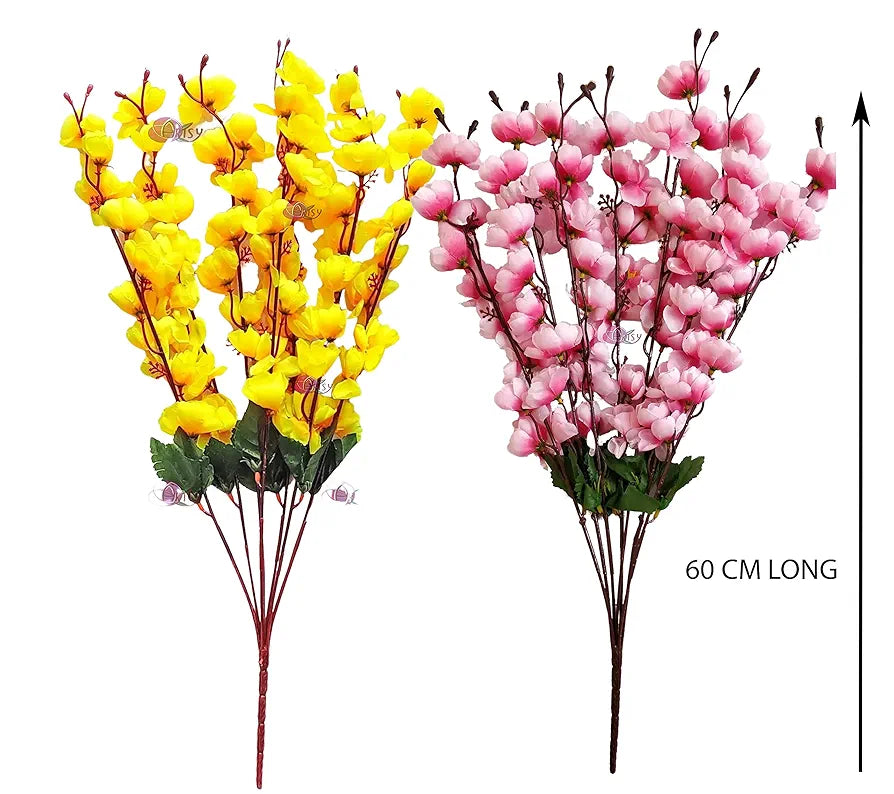 Artificial Flowers Bunch for Decoration Cherry Blossom Ideal for Vase Without Vase Yellow Pink