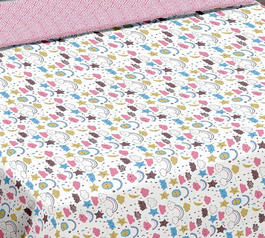 Trance Home Linen 150 GSM Pure Cotton Reversible Dohar Double Bed Size Ac Blanket Comforter Soft Light-Weight Bed Blanket Colour Summer Dreams Pink