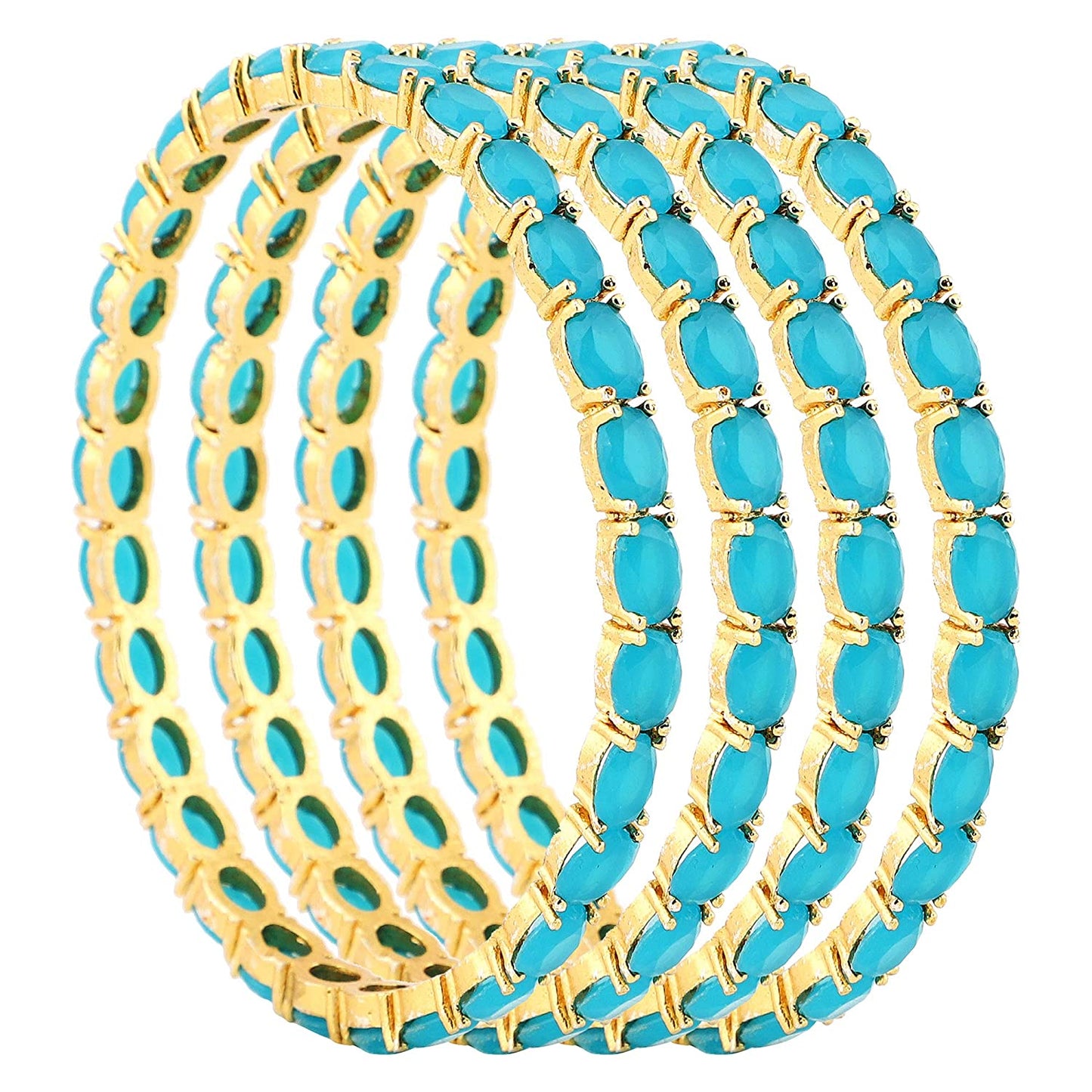 Gold-Polished Alloy Designer Sky Blue Combo Of Ad Bangles - The Pari