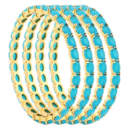 Gold-Polished Alloy Designer Sky Blue Combo Of Ad Bangles - The Pari