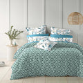 The Home Style Cotton Elastic Fitted All Around Printed King Size 400 TC Double Bed Bedsheet Wih 2 Pillow Cover Minty Waves