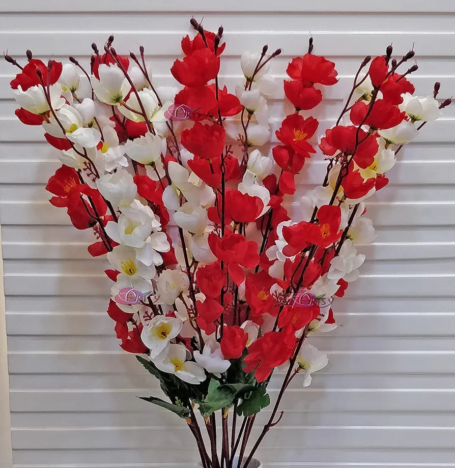 Artificial Flowers Bunch For Decoration Cherry Blossom Ideal for vase Without Vase White Red