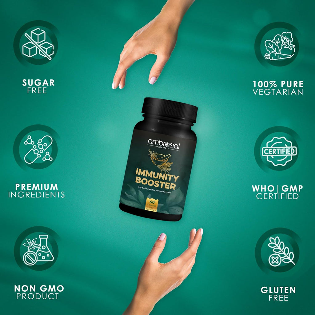 Ambrosial Herbal Immunity Booster Immunity Supplements with Blend of 6 Natural Herbs: Amla, Ashwagandha, Giloy, Turmeric, Black Pepper & Licorice | Immune Booster for Adults (Pack of 1 60 Capsules)