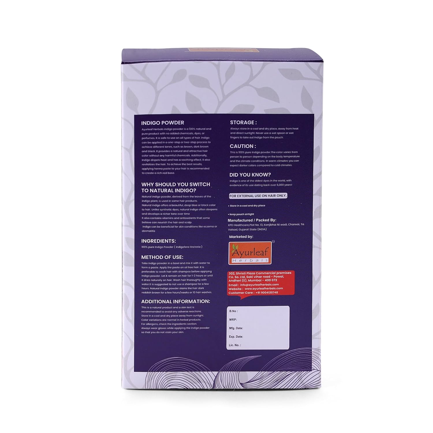 Ayurleaf Herbals Indigo Powder for Black Hair - 200 Gms