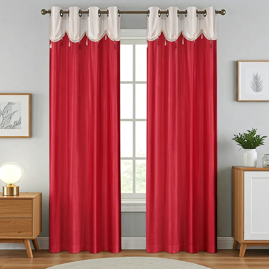 Homefab India Designer Lace Eyelet Polyester Curtains Light Filtering 9 x 4 feet Long Door Curtain