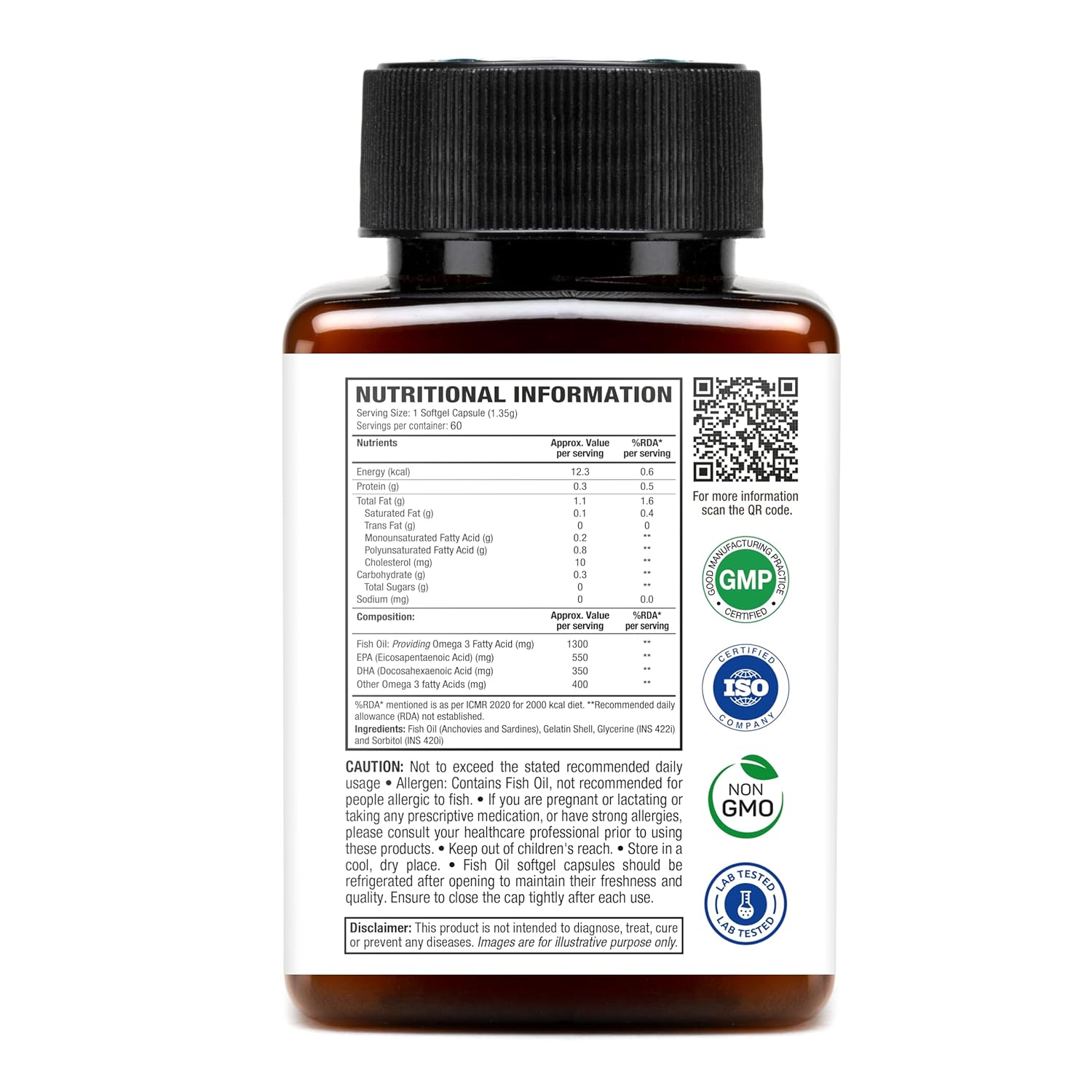 WOW Life Science Omega-3 Fish Oil 1300 Mg Triple Strength 550Mg Epa 350Mg Dha,Burpless,Mercury Free,Ideal For Keto Diet,1 Count