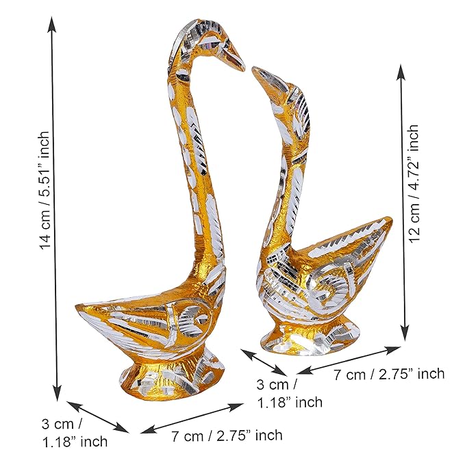Ecraftindia Loving Golden Swan Couple Metal Handcrafted Decorative Figurine