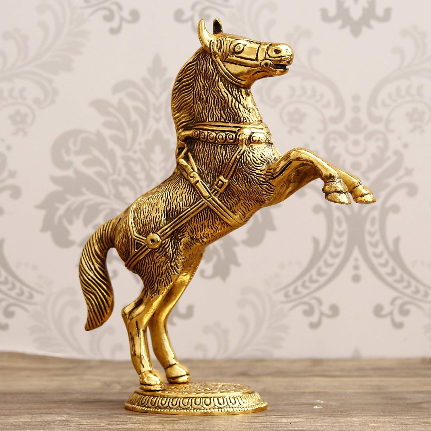 Ecraftindia Decorative Golden Metal Jumping Horse Statue Animal Figurine Antique Showpiece