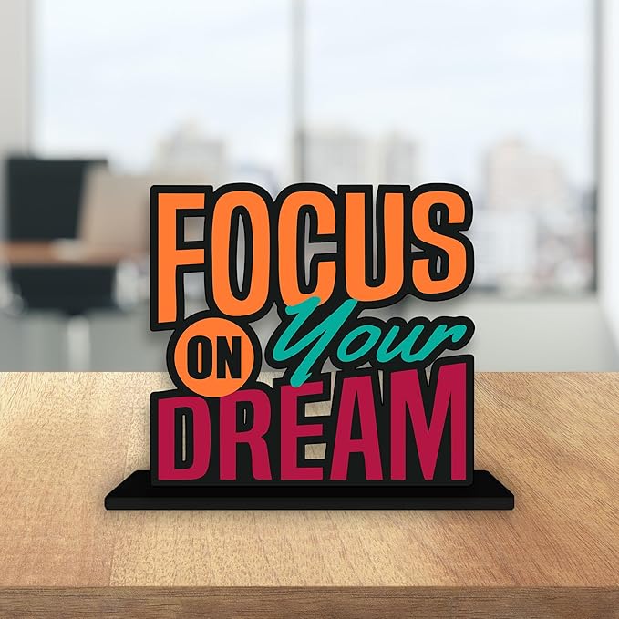 Artvibes Wooden Alphabet Idols and Figurine Focus on Your Dream Positive Quotes Table Decoration for Office Desk | Home Decor