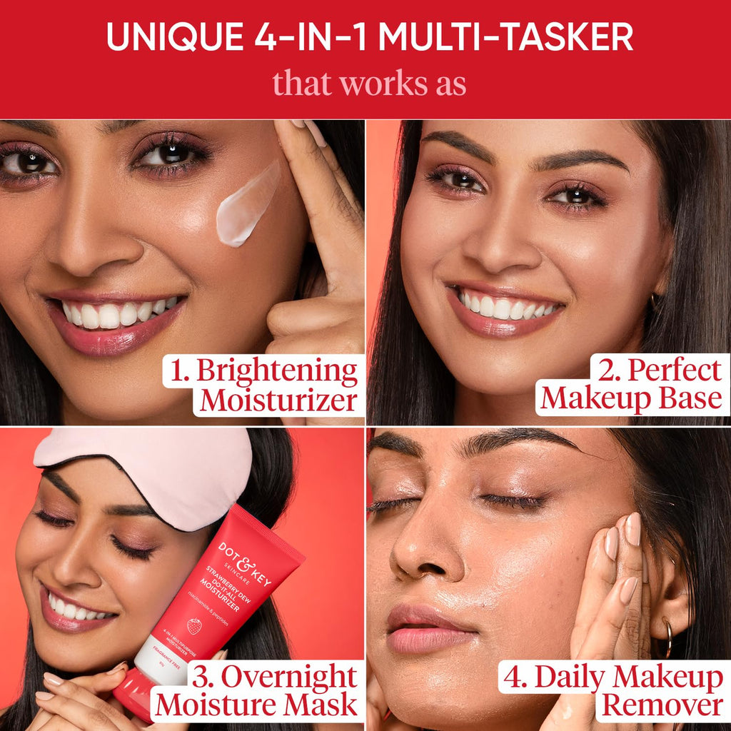 Dot & Key Strawberry Dew Do-It-All Moisturizer | Intense Moisturization | Lightweight & Non Sticky | Boosts Radiance | Daily Makeup Remover | Corrects Dark Spots | 80g