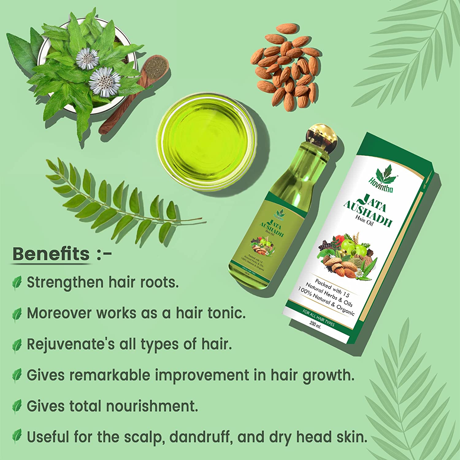Havintha Natural Hair Shampoo with Amla, Reetha and Shikakai Powder - 227 gms And 15 Natural Herbs Hair Oil - 200ml